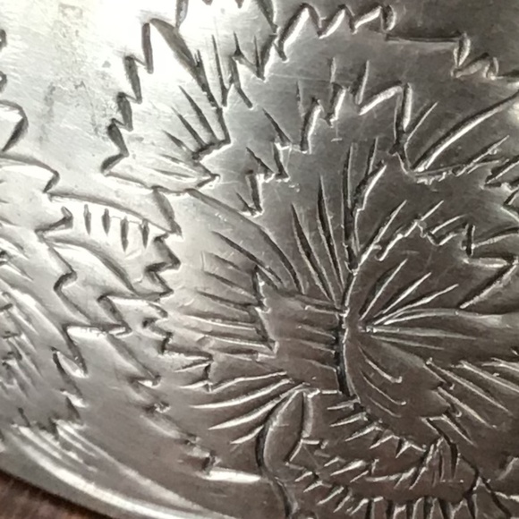 Vintage Pewter Cuff Bracelet Signed Kirk Stieff Carnations January Birth Flower - Picture 6 of 11